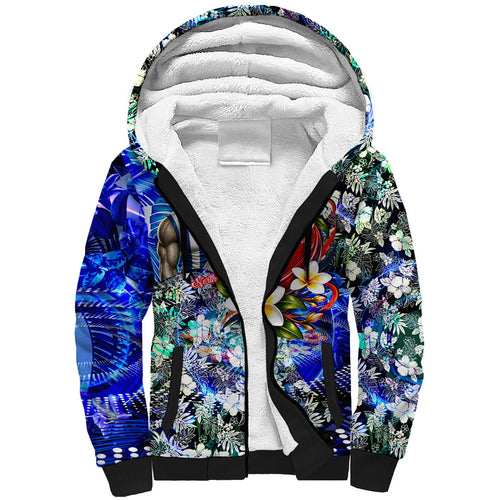 Personalized North Melbourne Football Kangaroos Sherpa Hoodie Tropical Hibiscus Flowers - Pacific Fusion Style