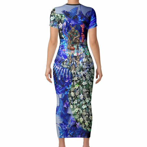 Personalized North Melbourne Football Kangaroos Short Sleeve Bodycon Dress Tropical Hibiscus Flowers - Pacific Fusion Style