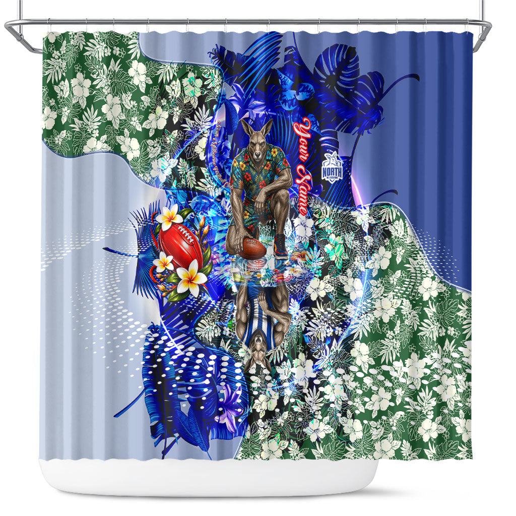 Personalized North Melbourne Football Kangaroos Shower Curtain Tropical Hibiscus Flowers - Pacific Fusion Style