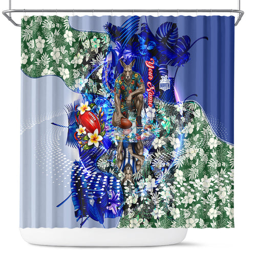 Personalized North Melbourne Football Kangaroos Shower Curtain Tropical Hibiscus Flowers - Pacific Fusion Style
