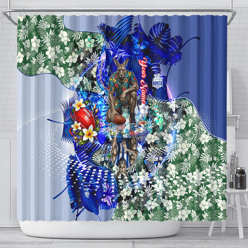 Personalized North Melbourne Football Kangaroos Shower Curtain Tropical Hibiscus Flowers - Pacific Fusion Style