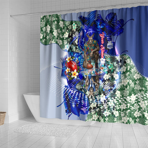 Personalized North Melbourne Football Kangaroos Shower Curtain Tropical Hibiscus Flowers - Pacific Fusion Style