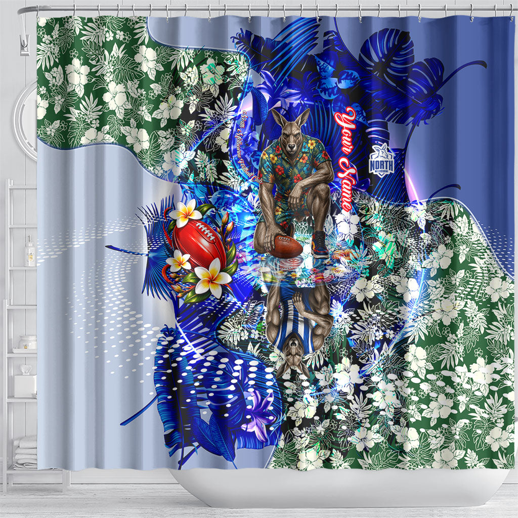 Personalized North Melbourne Football Kangaroos Shower Curtain Tropical Hibiscus Flowers - Pacific Fusion Style