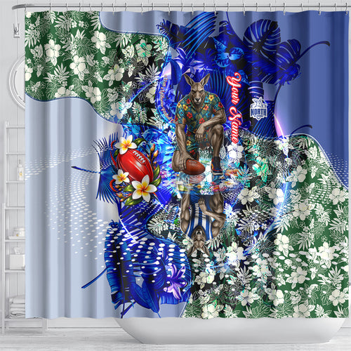 Personalized North Melbourne Football Kangaroos Shower Curtain Tropical Hibiscus Flowers - Pacific Fusion Style