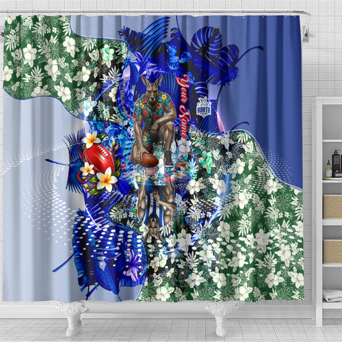 Personalized North Melbourne Football Kangaroos Shower Curtain Tropical Hibiscus Flowers - Pacific Fusion Style