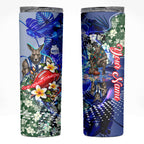 Personalized North Melbourne Football Kangaroos Skinny Tumbler Tropical Hibiscus Flowers - Pacific Fusion Style