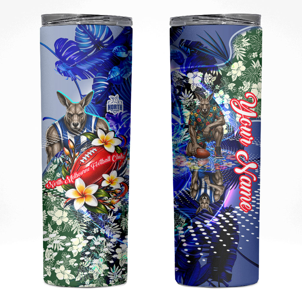 Personalized North Melbourne Football Kangaroos Skinny Tumbler Tropical Hibiscus Flowers - Pacific Fusion Style