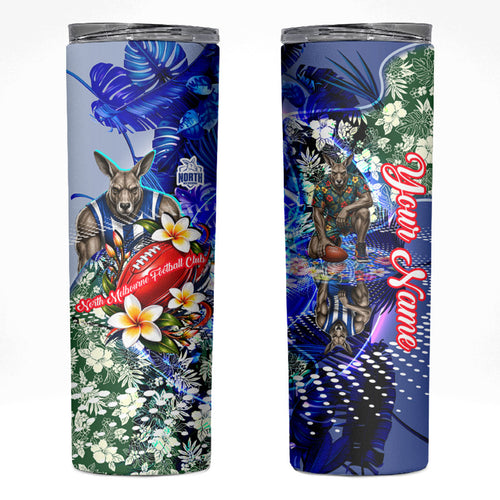 Personalized North Melbourne Football Kangaroos Skinny Tumbler Tropical Hibiscus Flowers - Pacific Fusion Style