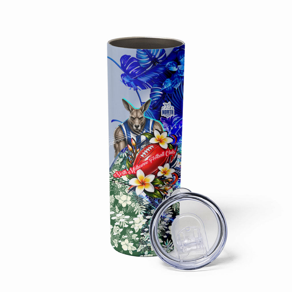 Personalized North Melbourne Football Kangaroos Skinny Tumbler Tropical Hibiscus Flowers - Pacific Fusion Style