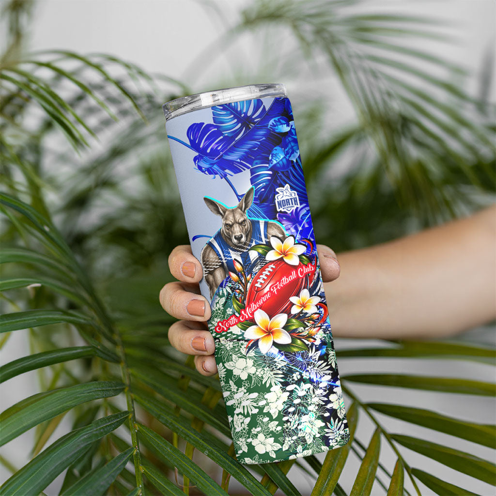 Personalized North Melbourne Football Kangaroos Skinny Tumbler Tropical Hibiscus Flowers - Pacific Fusion Style