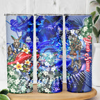 Personalized North Melbourne Football Kangaroos Skinny Tumbler Tropical Hibiscus Flowers - Pacific Fusion Style