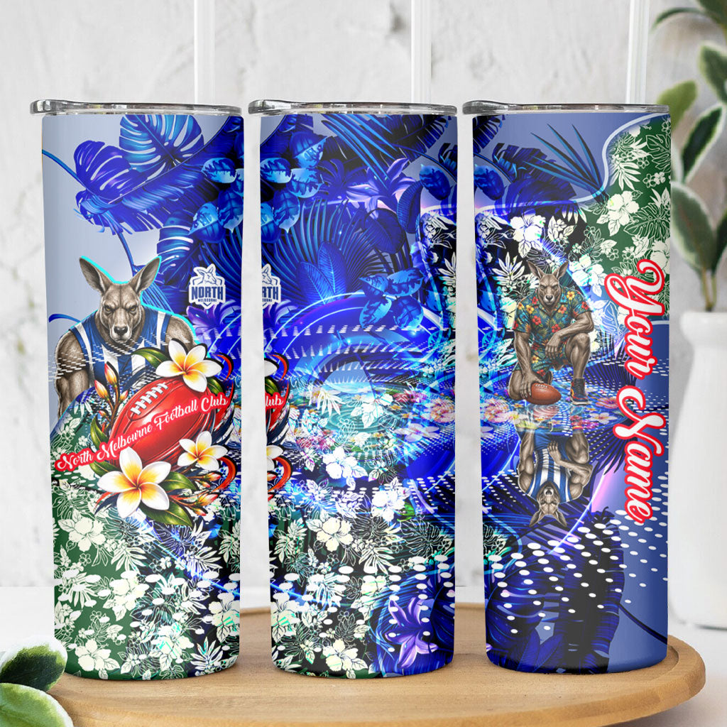 Personalized North Melbourne Football Kangaroos Skinny Tumbler Tropical Hibiscus Flowers - Pacific Fusion Style