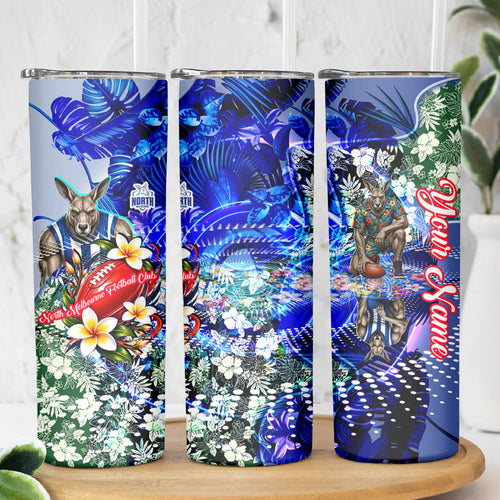 Personalized North Melbourne Football Kangaroos Skinny Tumbler Tropical Hibiscus Flowers - Pacific Fusion Style