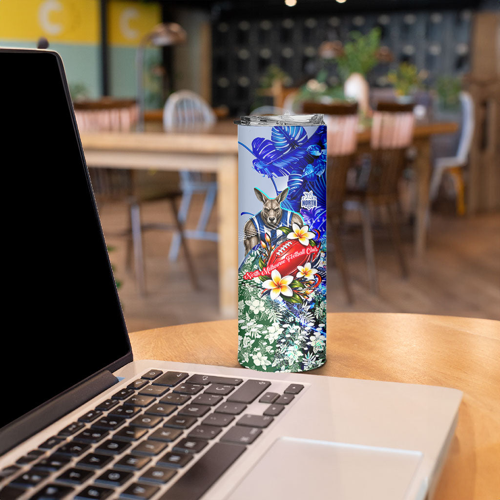 Personalized North Melbourne Football Kangaroos Skinny Tumbler Tropical Hibiscus Flowers - Pacific Fusion Style