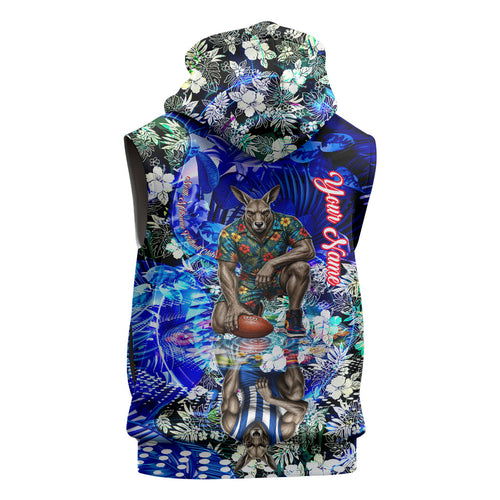 Personalized North Melbourne Football Kangaroos Sleeveless Hoodie Tropical Hibiscus Flowers - Pacific Fusion Style