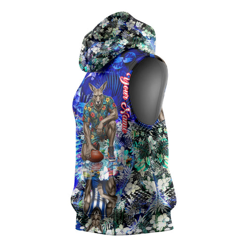 Personalized North Melbourne Football Kangaroos Sleeveless Hoodie Tropical Hibiscus Flowers - Pacific Fusion Style