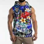 Personalized North Melbourne Football Kangaroos Sleeveless Hoodie Tropical Hibiscus Flowers - Pacific Fusion Style