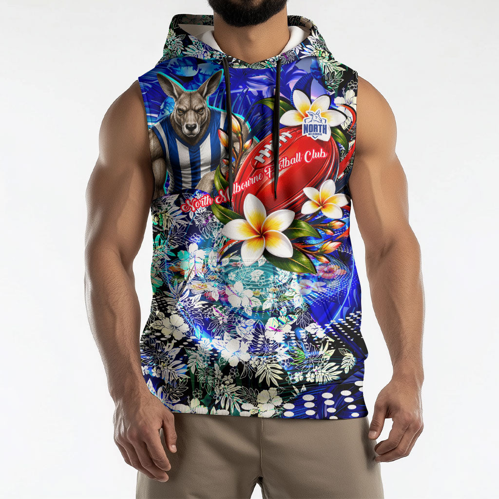 Personalized North Melbourne Football Kangaroos Sleeveless Hoodie Tropical Hibiscus Flowers - Pacific Fusion Style