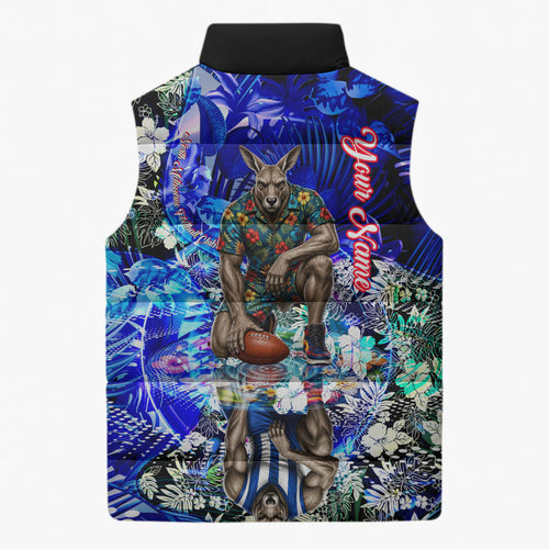 Personalized North Melbourne Football Kangaroos Sleeveless Puffer Jacket Tropical Hibiscus Flowers - Pacific Fusion Style
