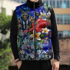 Personalized North Melbourne Football Kangaroos Sleeveless Puffer Jacket Tropical Hibiscus Flowers - Pacific Fusion Style
