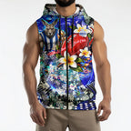 Personalized North Melbourne Football Kangaroos Sleeveless Zip Hoodie Tropical Hibiscus Flowers - Pacific Fusion Style