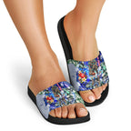 Personalized North Melbourne Football Kangaroos Slide Sandals Tropical Hibiscus Flowers - Pacific Fusion Style