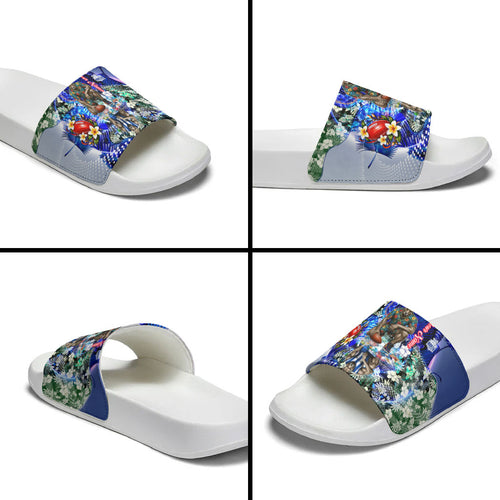 Personalized North Melbourne Football Kangaroos Slide Sandals Tropical Hibiscus Flowers - Pacific Fusion Style