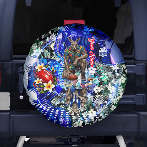 Personalized North Melbourne Football Kangaroos Spare Tire Cover Tropical Hibiscus Flowers - Pacific Fusion Style