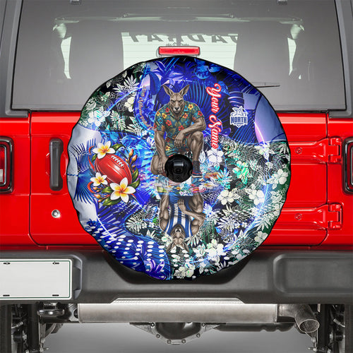 Personalized North Melbourne Football Kangaroos Spare Tire Cover Tropical Hibiscus Flowers - Pacific Fusion Style