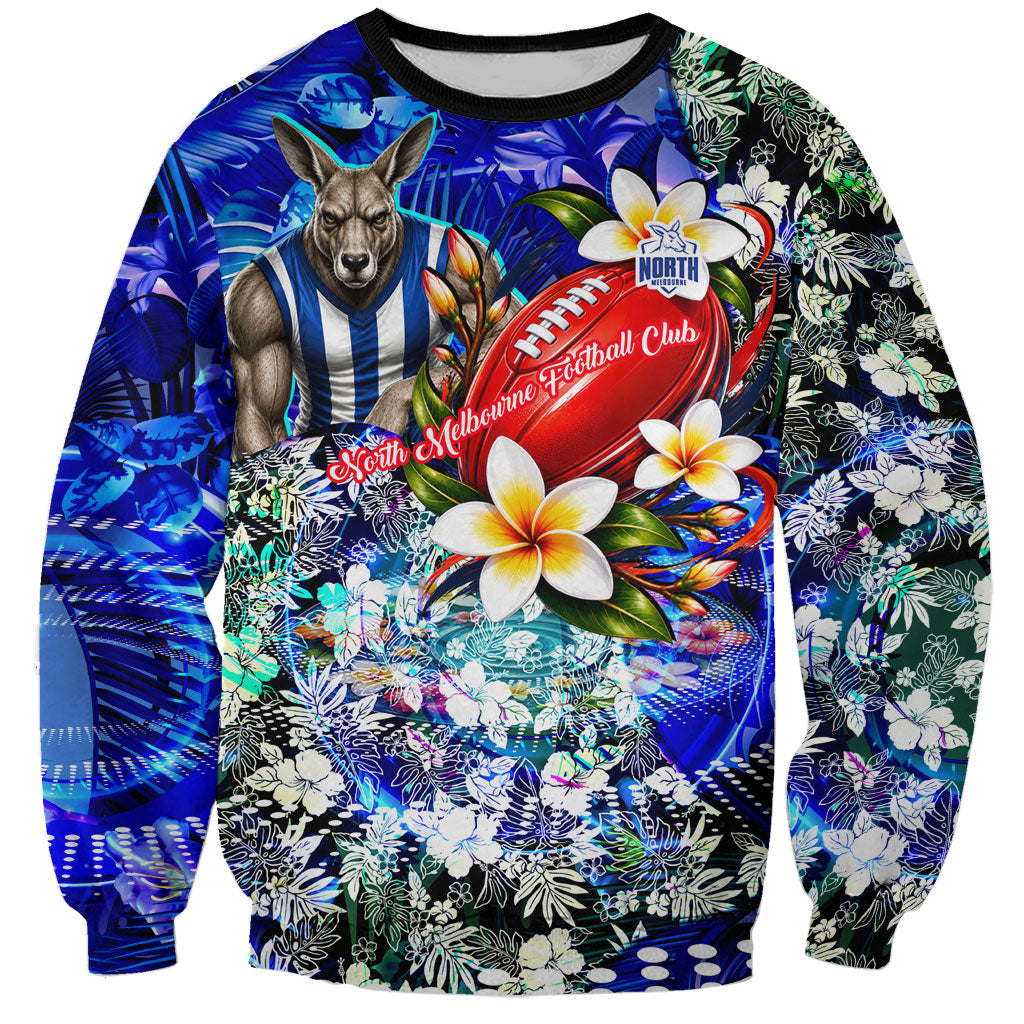 Personalized North Melbourne Football Kangaroos Sweatshirt Tropical Hibiscus Flowers - Pacific Fusion Style
