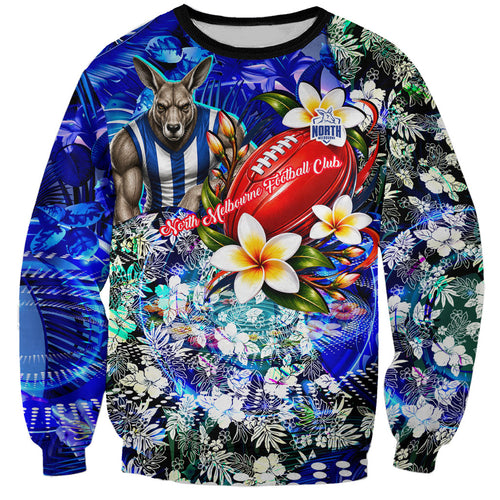 Personalized North Melbourne Football Kangaroos Sweatshirt Tropical Hibiscus Flowers - Pacific Fusion Style