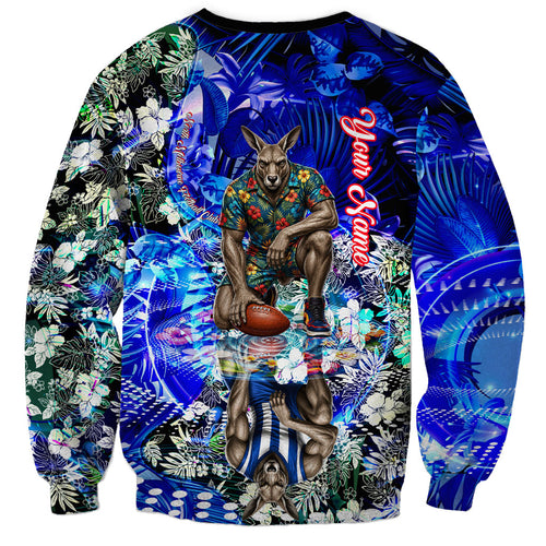 Personalized North Melbourne Football Kangaroos Sweatshirt Tropical Hibiscus Flowers - Pacific Fusion Style