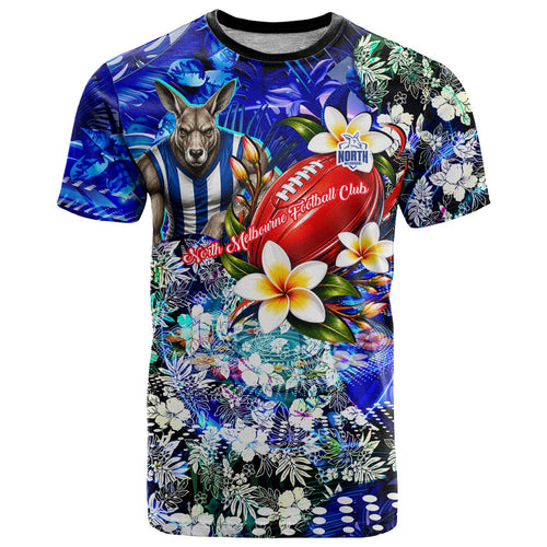 Personalized North Melbourne Football Kangaroos T Shirt Tropical Hibiscus Flowers - Pacific Fusion Style