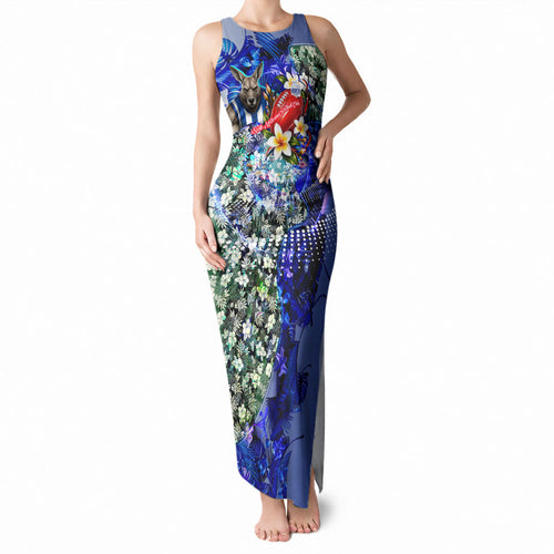 Personalized North Melbourne Football Kangaroos Tank Maxi Dress Tropical Hibiscus Flowers - Pacific Fusion Style