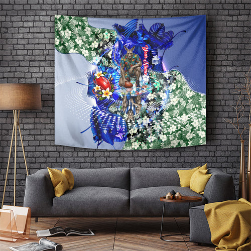 Personalized North Melbourne Football Kangaroos Tapestry Tropical Hibiscus Flowers - Pacific Fusion Style