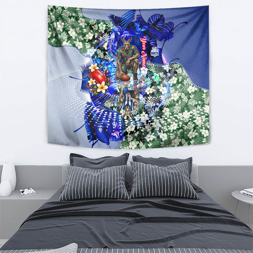 Personalized North Melbourne Football Kangaroos Tapestry Tropical Hibiscus Flowers - Pacific Fusion Style