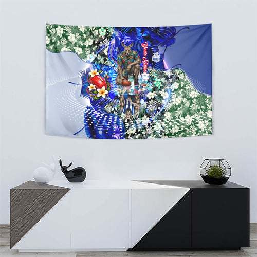 Personalized North Melbourne Football Kangaroos Tapestry Tropical Hibiscus Flowers - Pacific Fusion Style