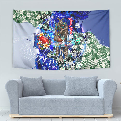 Personalized North Melbourne Football Kangaroos Tapestry Tropical Hibiscus Flowers - Pacific Fusion Style
