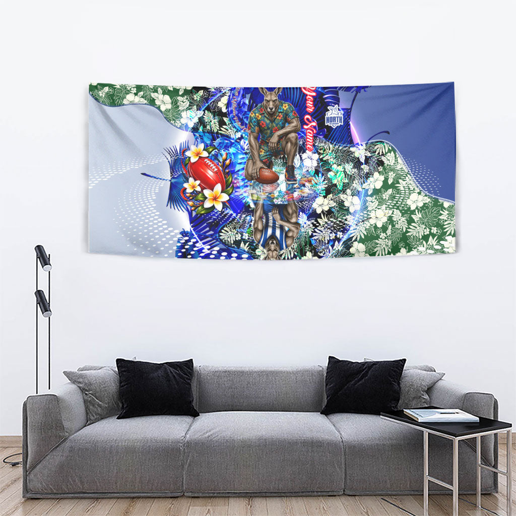 Personalized North Melbourne Football Kangaroos Tapestry Tropical Hibiscus Flowers - Pacific Fusion Style