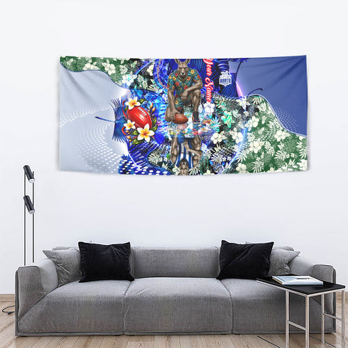 Personalized North Melbourne Football Kangaroos Tapestry Tropical Hibiscus Flowers - Pacific Fusion Style