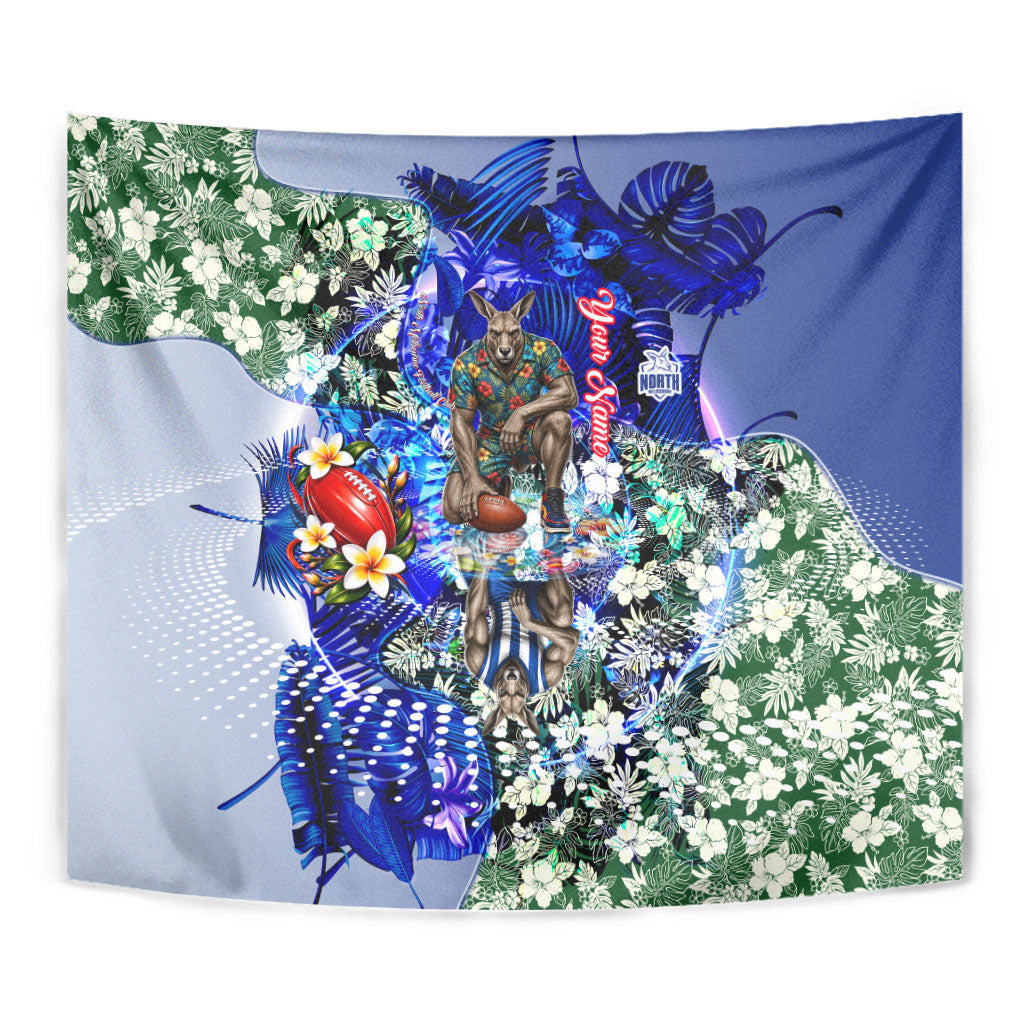 Personalized North Melbourne Football Kangaroos Tapestry Tropical Hibiscus Flowers - Pacific Fusion Style