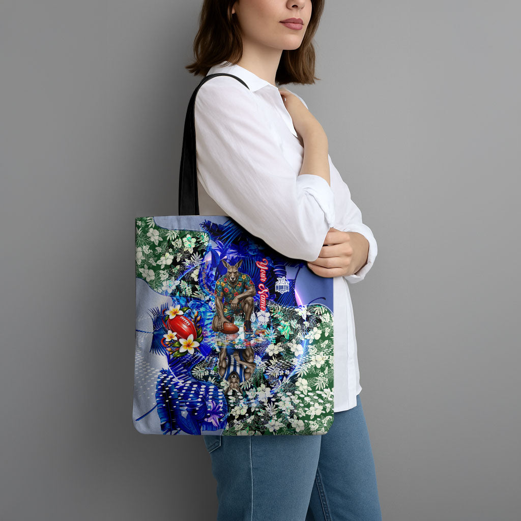 Personalized North Melbourne Football Kangaroos Tote Bag Tropical Hibiscus Flowers - Pacific Fusion Style
