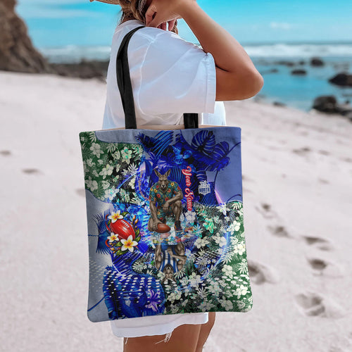 Personalized North Melbourne Football Kangaroos Tote Bag Tropical Hibiscus Flowers - Pacific Fusion Style