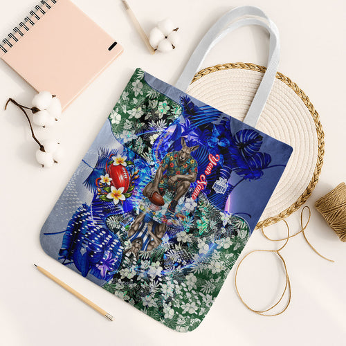 Personalized North Melbourne Football Kangaroos Tote Bag Tropical Hibiscus Flowers - Pacific Fusion Style