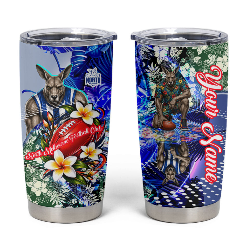Personalized North Melbourne Football Kangaroos Tumbler Cup Tropical Hibiscus Flowers - Pacific Fusion Style