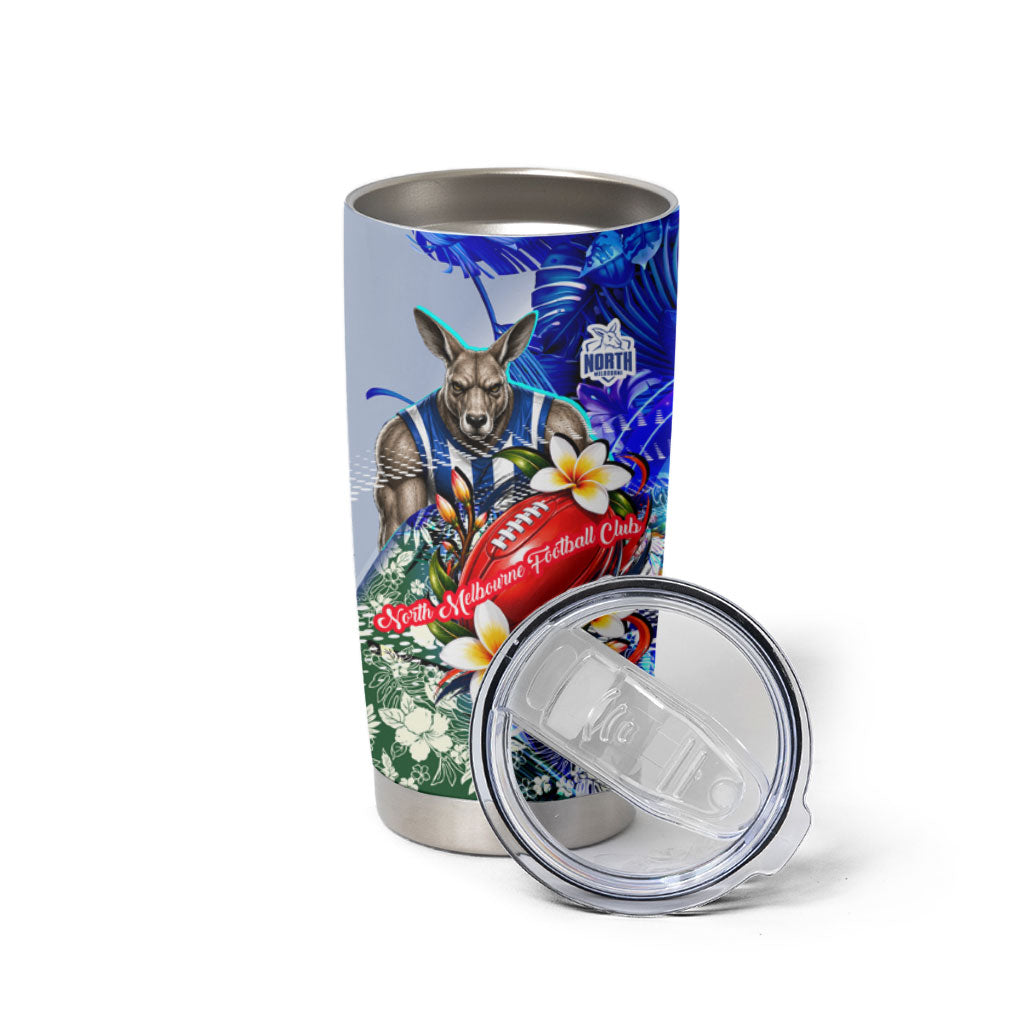 Personalized North Melbourne Football Kangaroos Tumbler Cup Tropical Hibiscus Flowers - Pacific Fusion Style