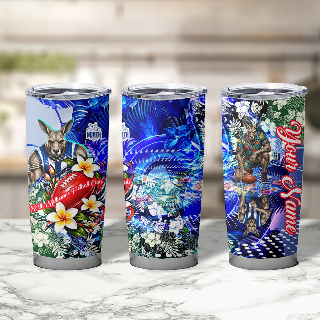 Personalized North Melbourne Football Kangaroos Tumbler Cup Tropical Hibiscus Flowers - Pacific Fusion Style