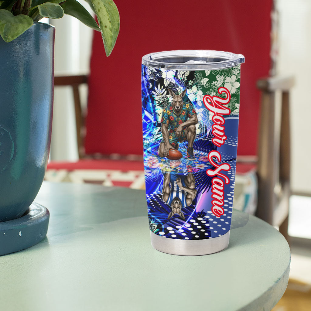 Personalized North Melbourne Football Kangaroos Tumbler Cup Tropical Hibiscus Flowers - Pacific Fusion Style