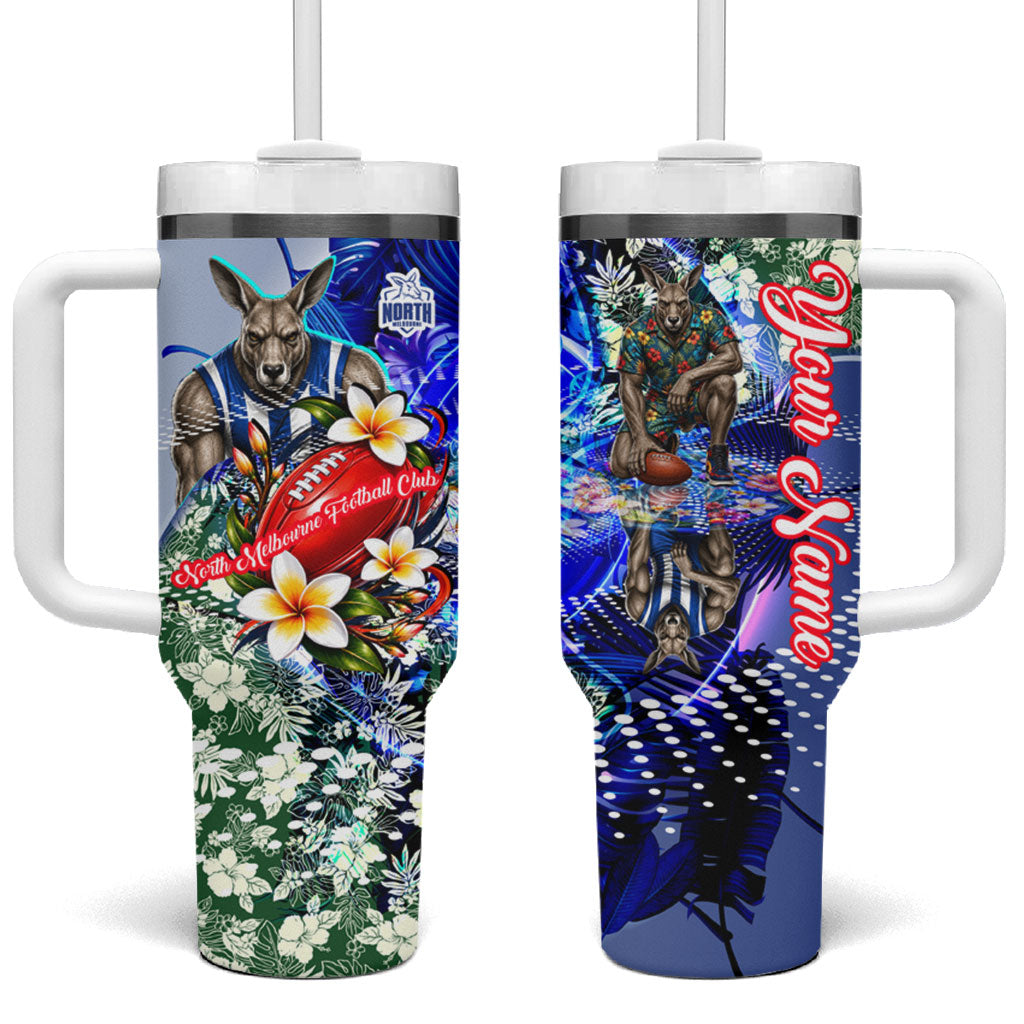 Personalized North Melbourne Football Kangaroos Tumbler With Handle Tropical Hibiscus Flowers - Pacific Fusion Style