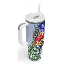Personalized North Melbourne Football Kangaroos Tumbler With Handle Tropical Hibiscus Flowers - Pacific Fusion Style